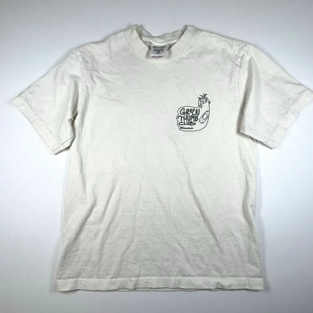 Green Thumb Club on Shaka Wear Cropped Cotton T-shirt Cream & Green Graphic Med - Picture 2 of 8